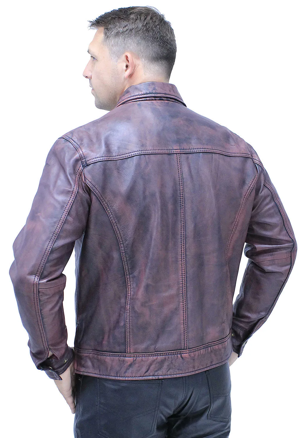 1950's Burgundy Distressed Leather Jacket w/CC Pockets #MA1959GR