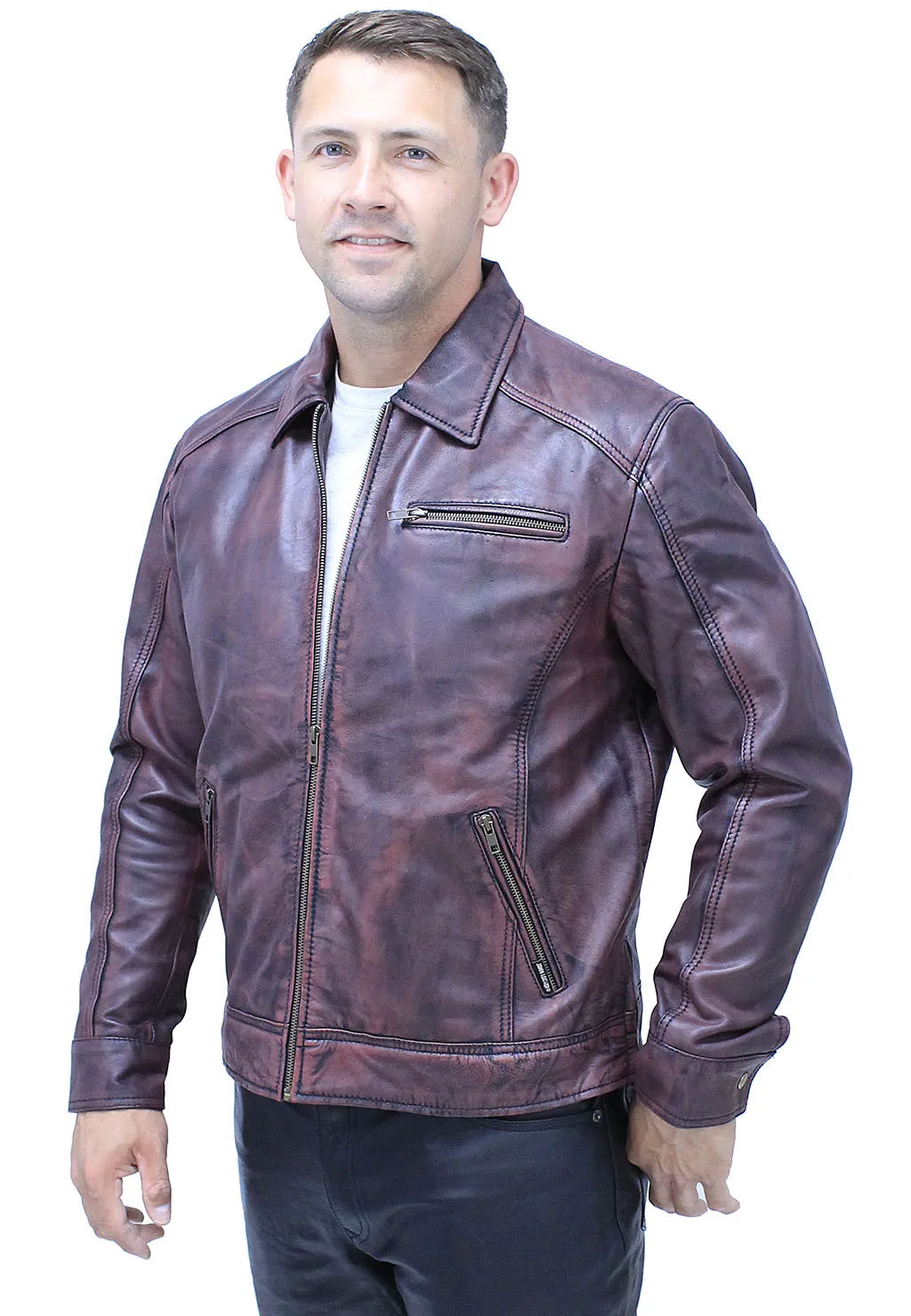 1950's Burgundy Distressed Leather Jacket w/CC Pockets #MA1959GR