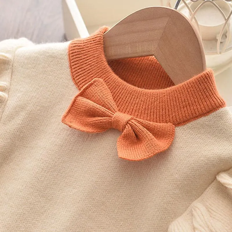 2-piece Solid Bow Decor Sweater & Skirt for Toddler Girl Children's Clothing