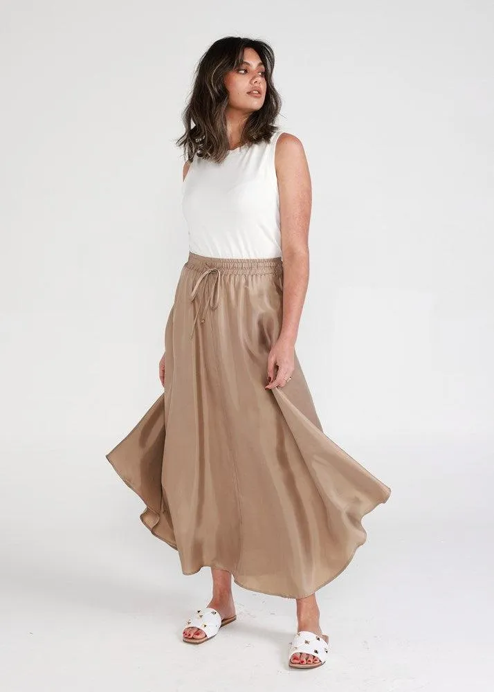 Aster Silk Maxi Skirt - Bronze