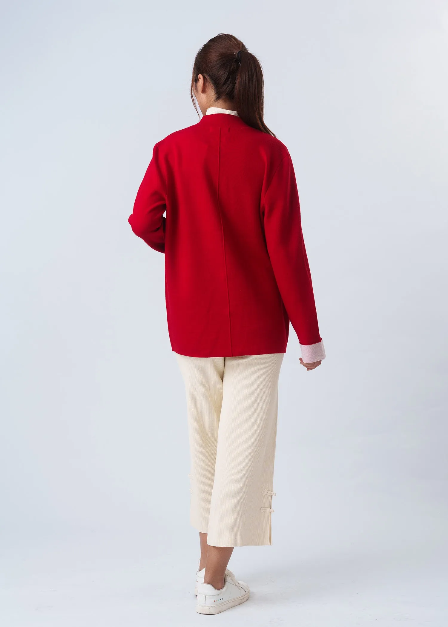 Bicolor Knitted Tang Jacket (Red/ Off White)