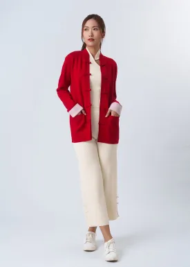 Bicolor Knitted Tang Jacket (Red/ Off White)