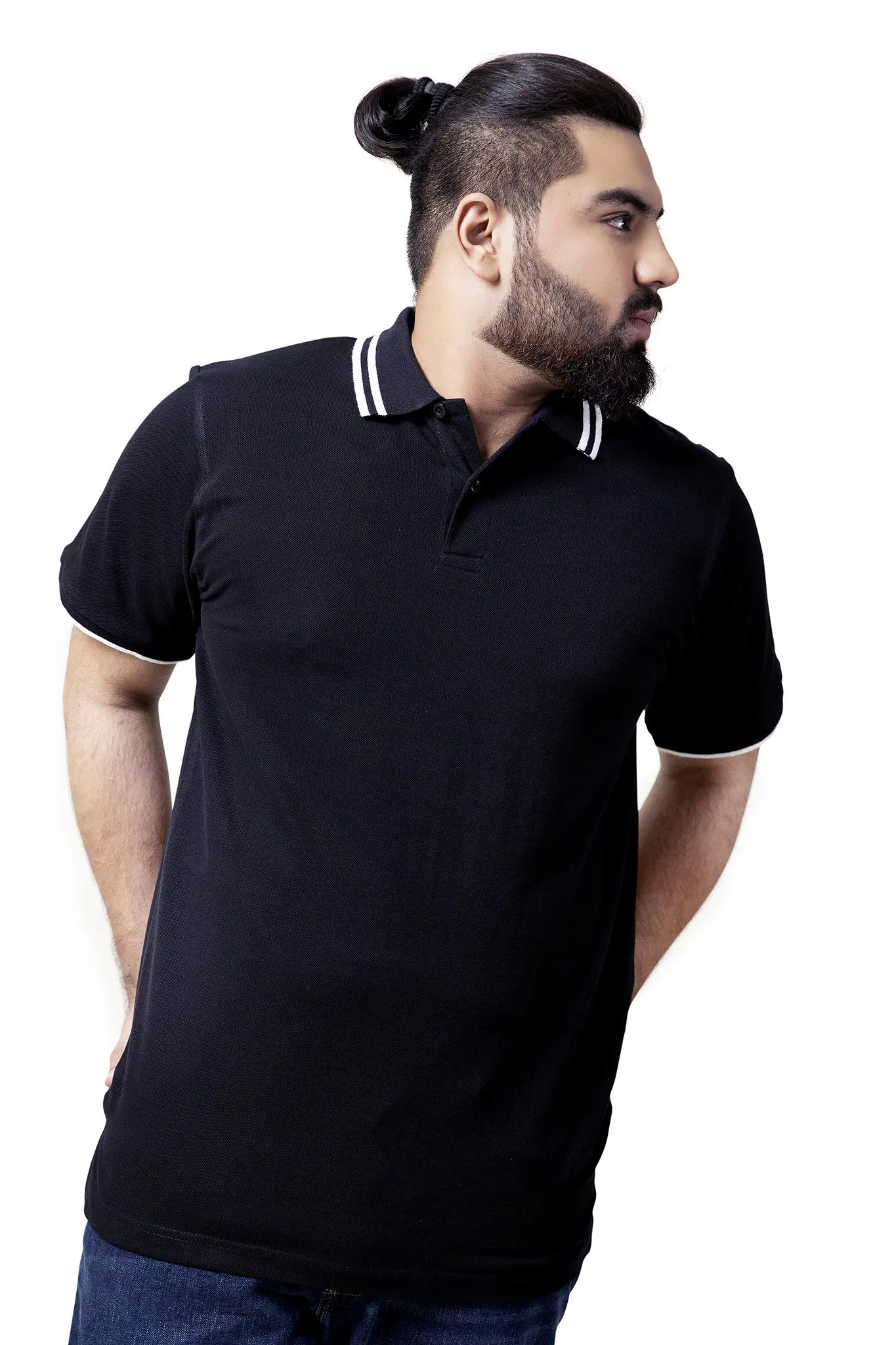 Black Tipped Collar Polo (Plus Size) - S20 - MP0045P