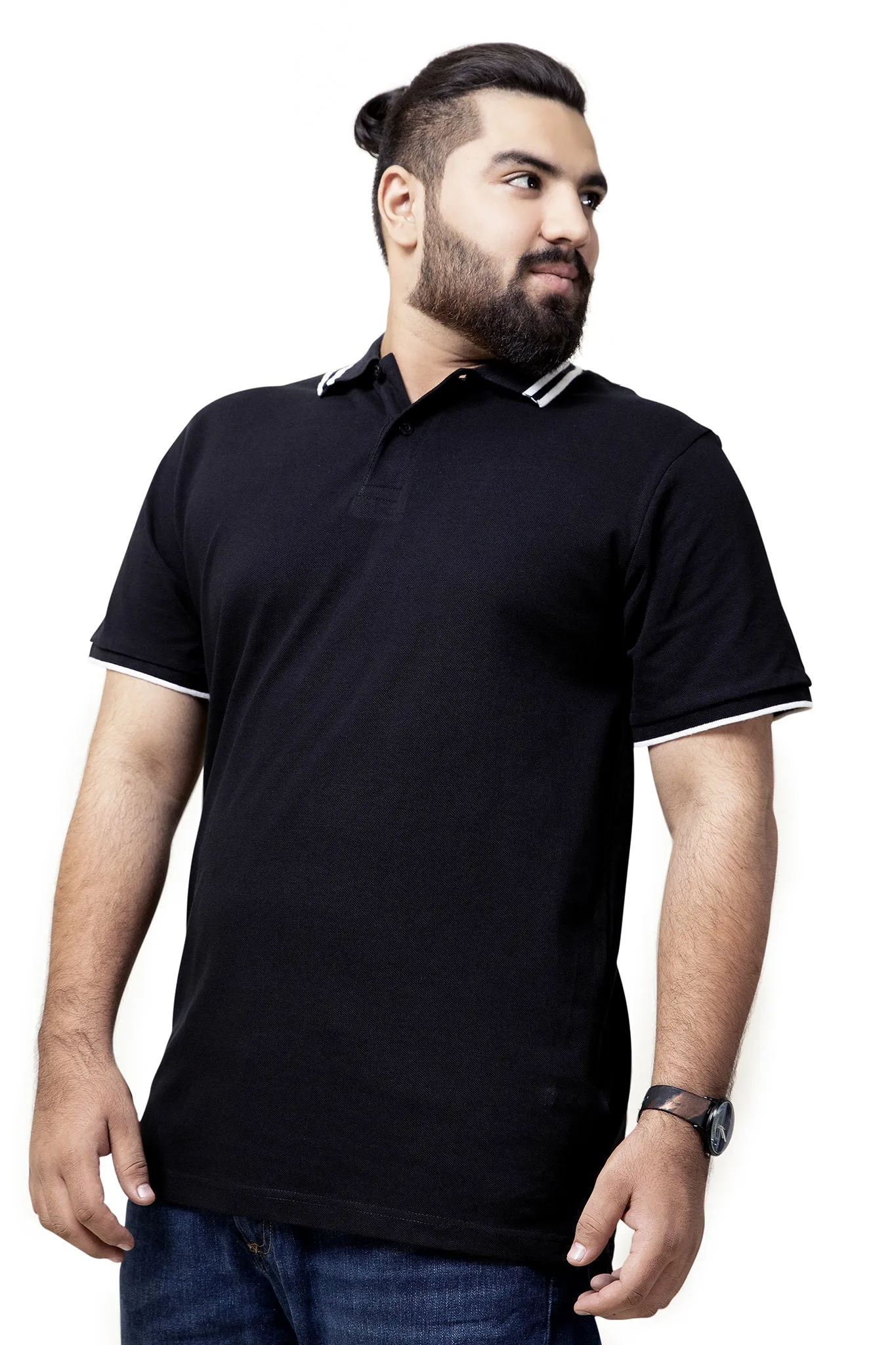 Black Tipped Collar Polo (Plus Size) - S20 - MP0045P