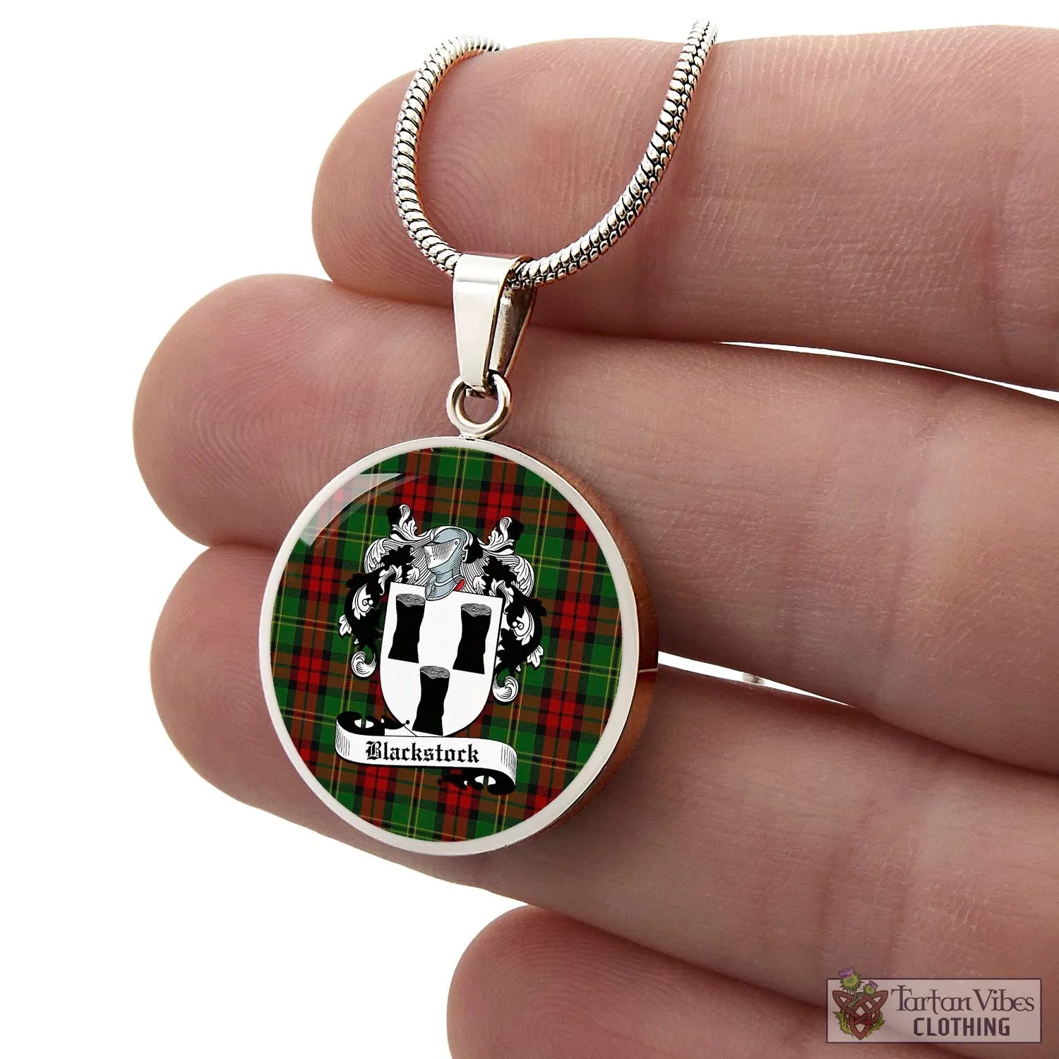 Blackstock Hunting Tartan Circle Necklace with Family Crest