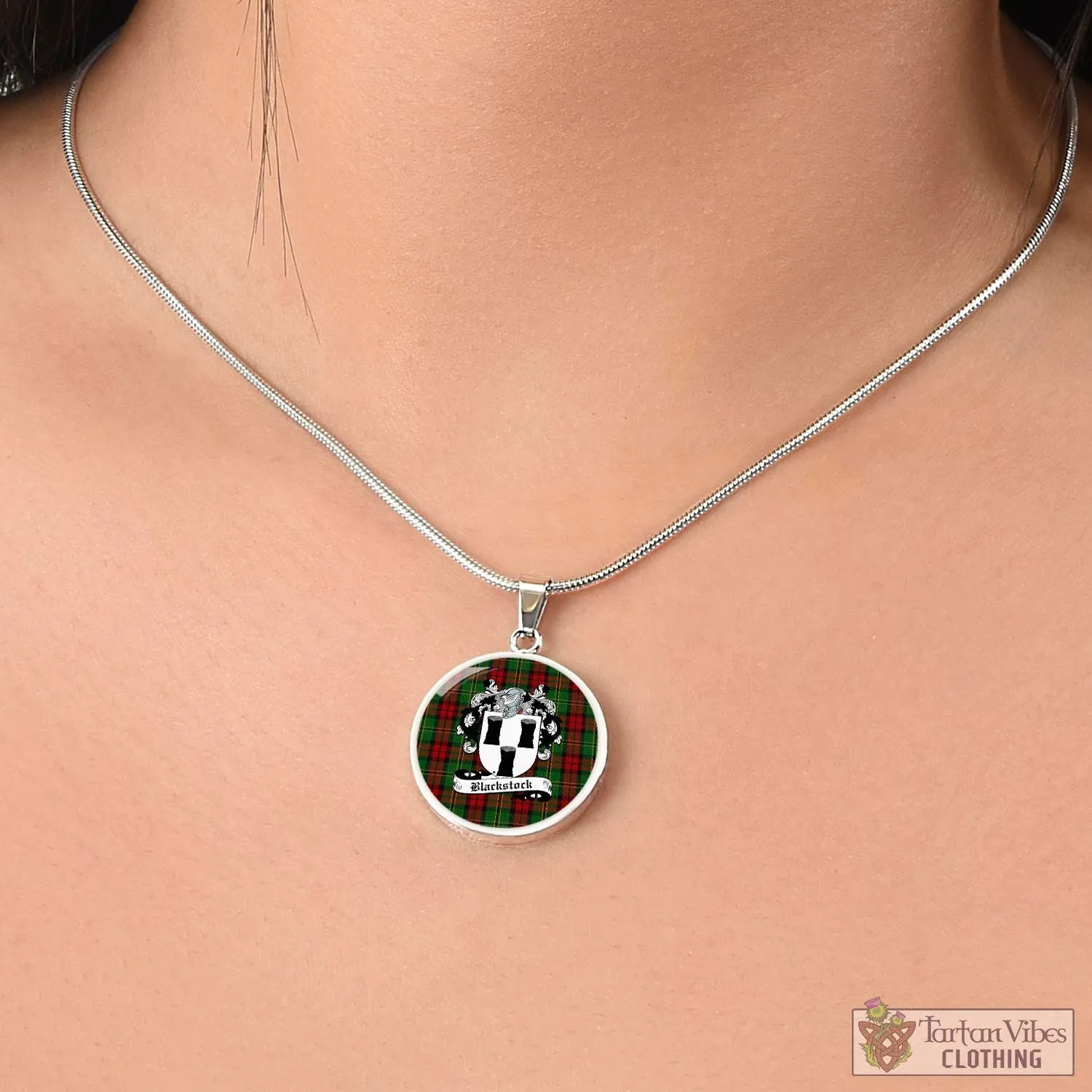 Blackstock Hunting Tartan Circle Necklace with Family Crest