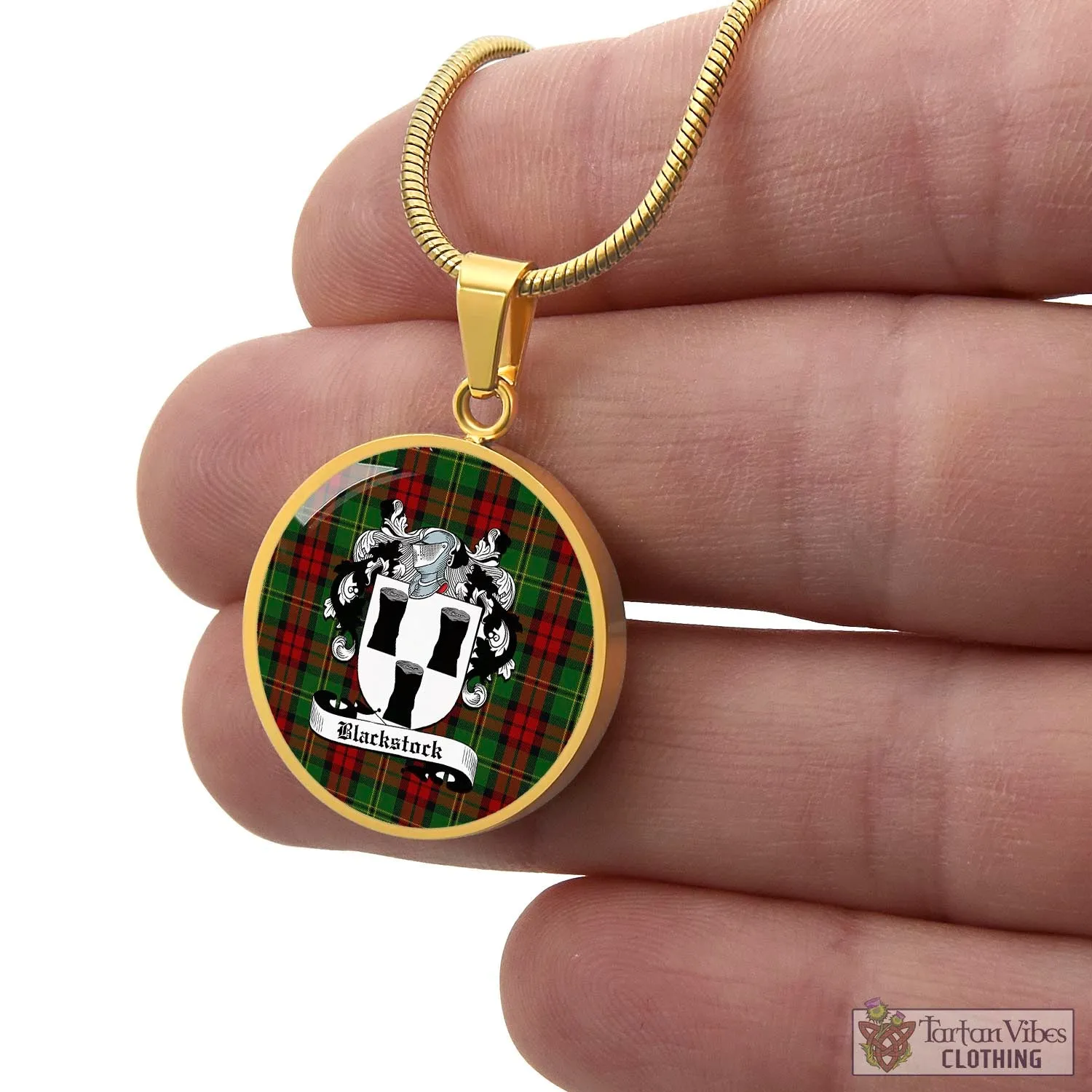 Blackstock Hunting Tartan Circle Necklace with Family Crest