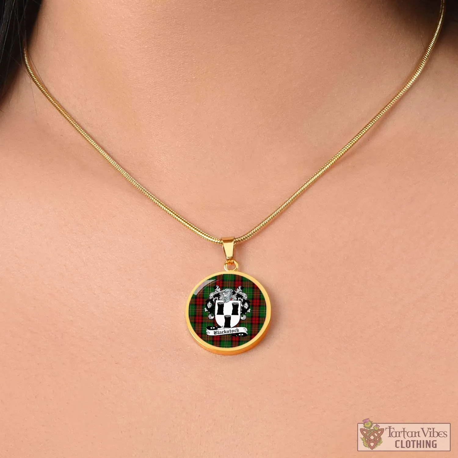 Blackstock Hunting Tartan Circle Necklace with Family Crest