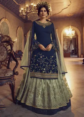 Blue & Green Lehenga/Pant Style Trendy Suit