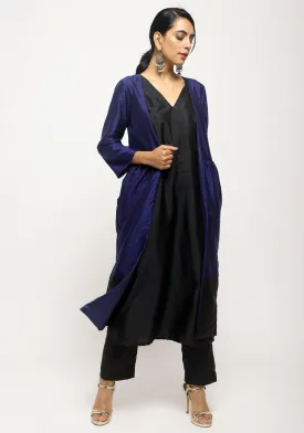 Blue Black Jacket Kurta Set