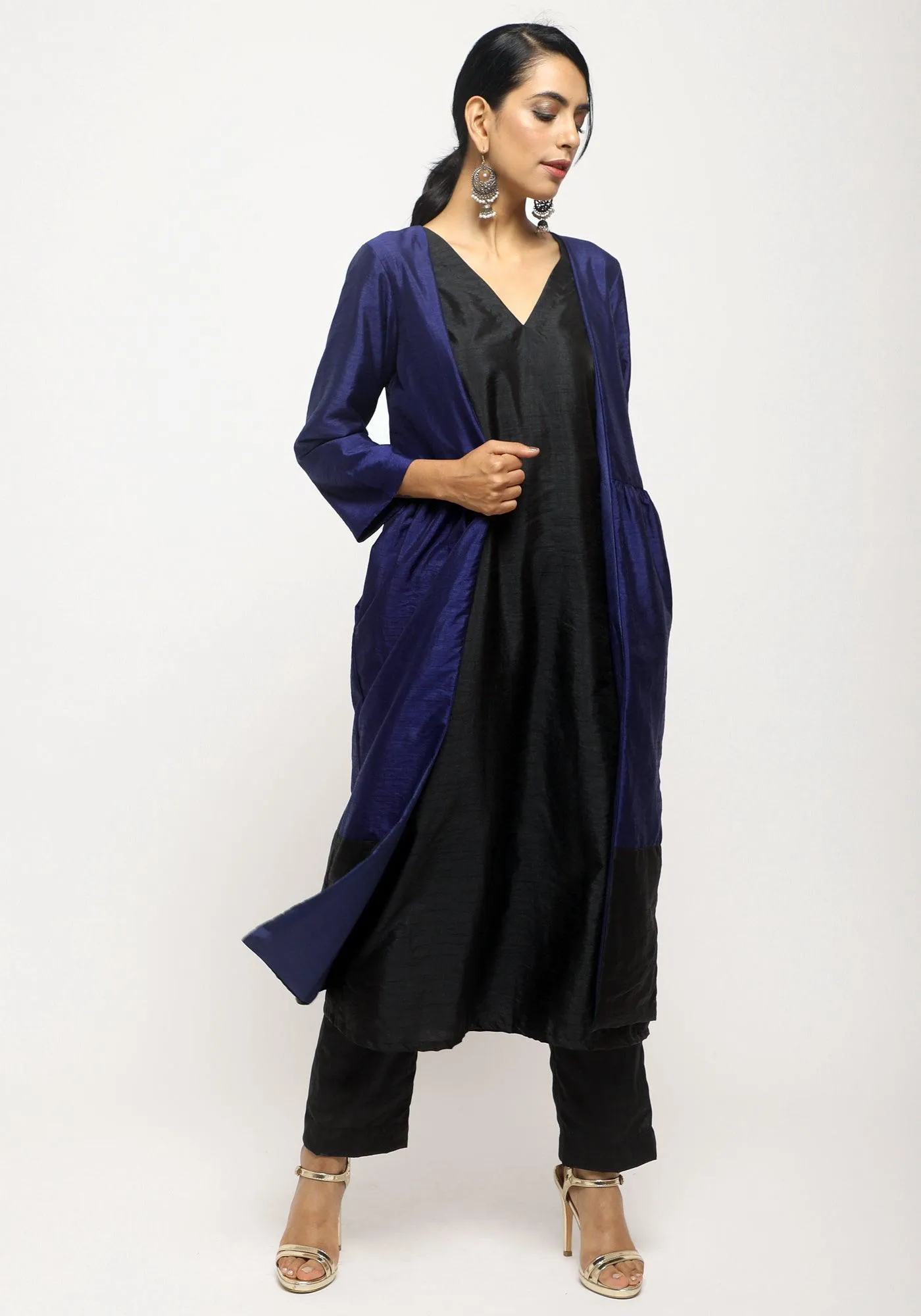 Blue Black Jacket Kurta Set