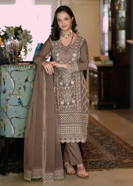 Brown Organza Fancy Khatli Work Pakistani Style Suit