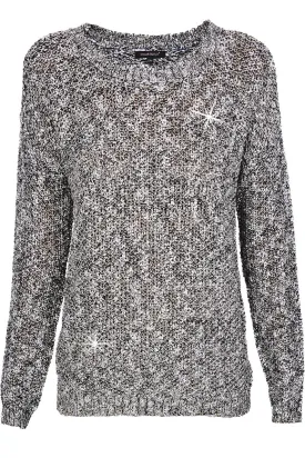 C BLOCK NAOMI Black White Tweed Effect Sweater