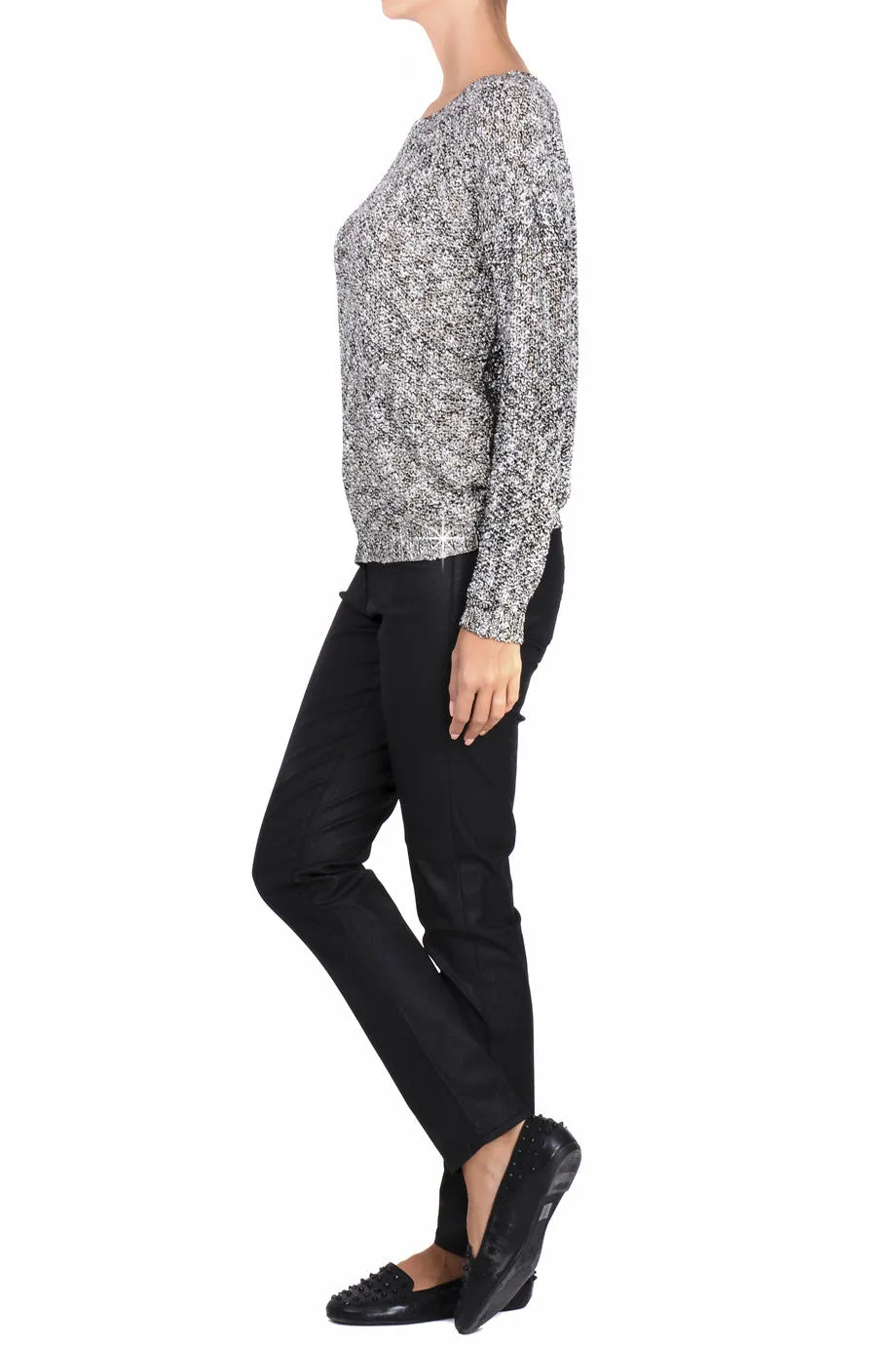 C BLOCK NAOMI Black White Tweed Effect Sweater