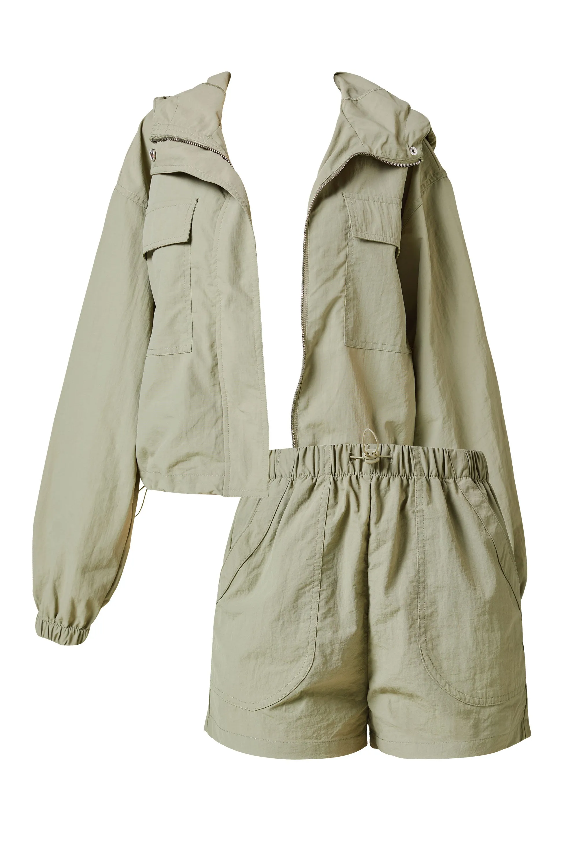 Cambria Olive Windbreaker Shorts and Jacket Set