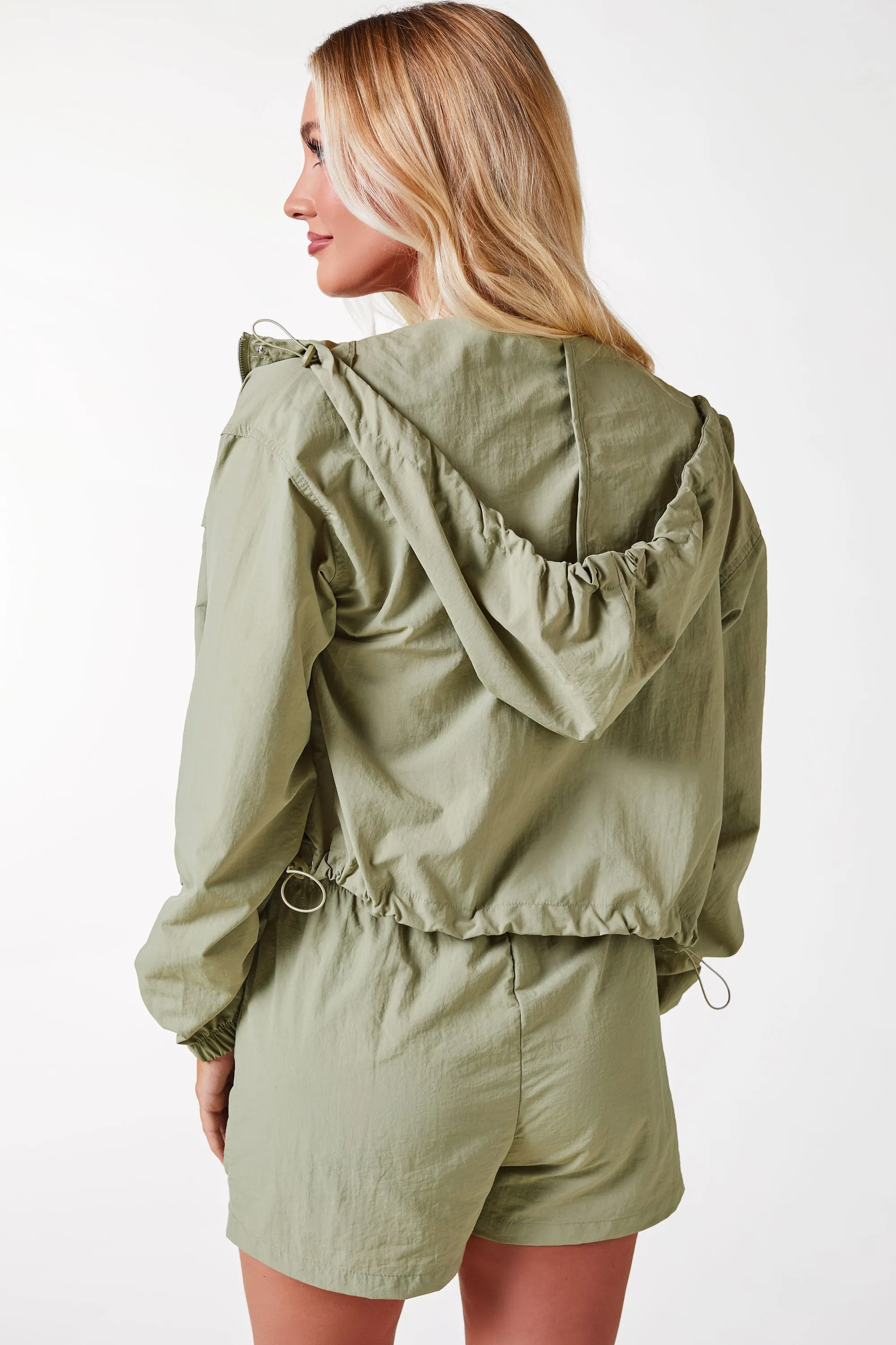 Cambria Olive Windbreaker Shorts and Jacket Set