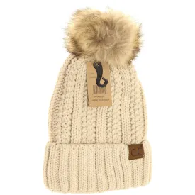 C.C. Beanie With Faux Fur Pom and Fuzzy Lining (Multiple Colors Available)