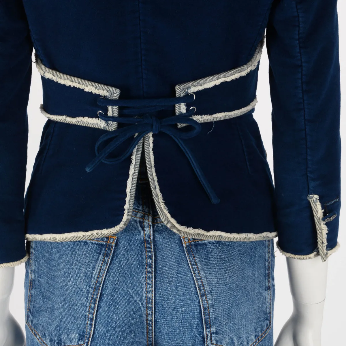 Chanel Blue Velvet Frayed Edge Corset Jacket FR 36