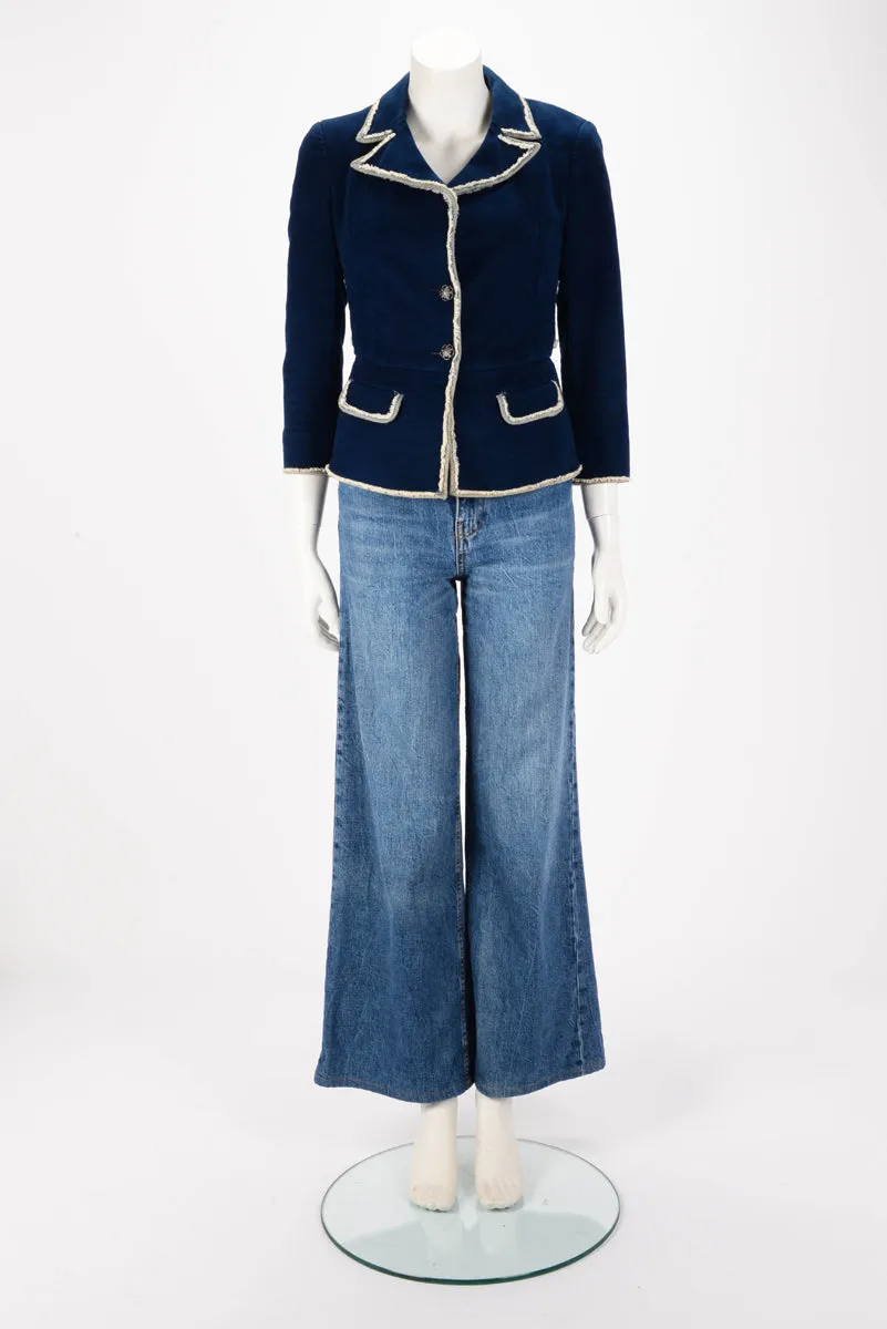 Chanel Blue Velvet Frayed Edge Corset Jacket FR 36