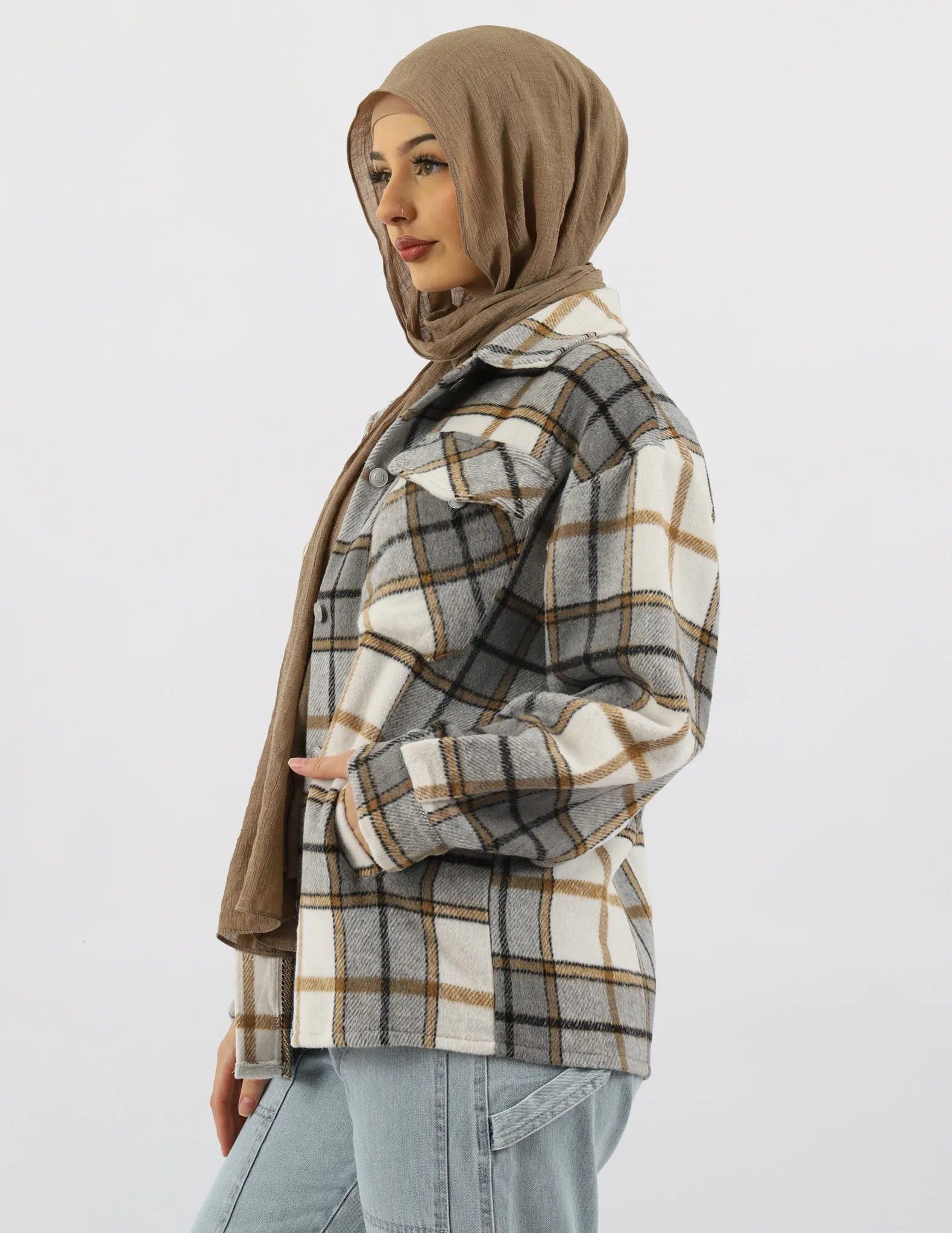 Checkered Grid Fleece Jacket