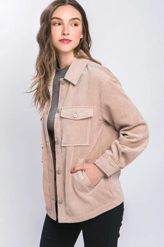 Corduroy Button Down Jacket With Pockets