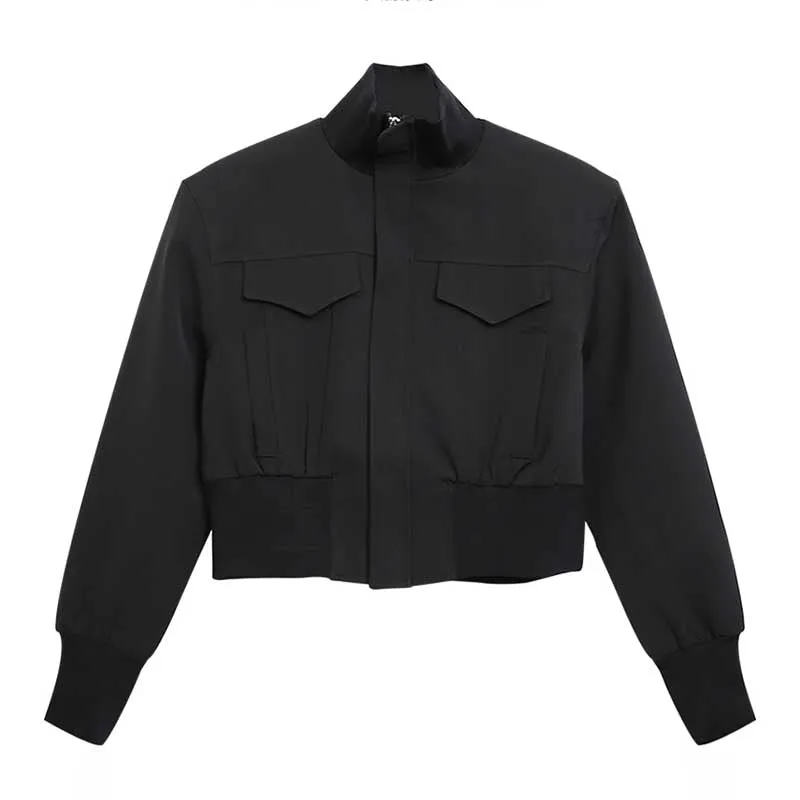 Cropped Stand Collar Shoulder Pads Jackets