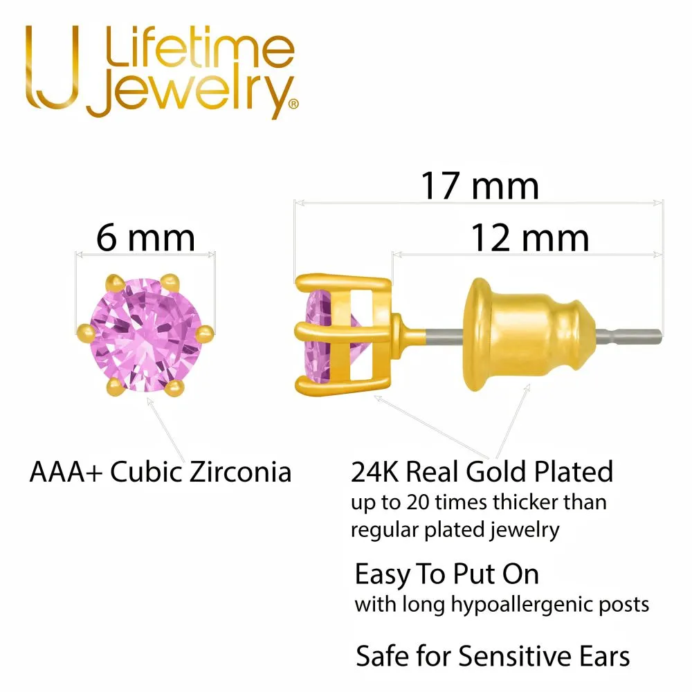 Cubic Zirconia Circle Birthstone Stud Earrings