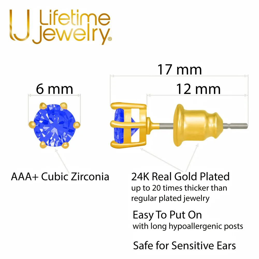 Cubic Zirconia Circle Birthstone Stud Earrings