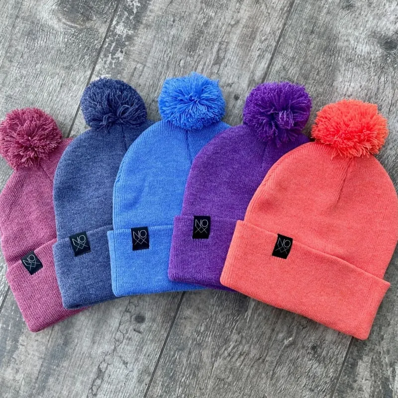 Cuffed Knit Pom-Pom Beanies: MISC COLORS