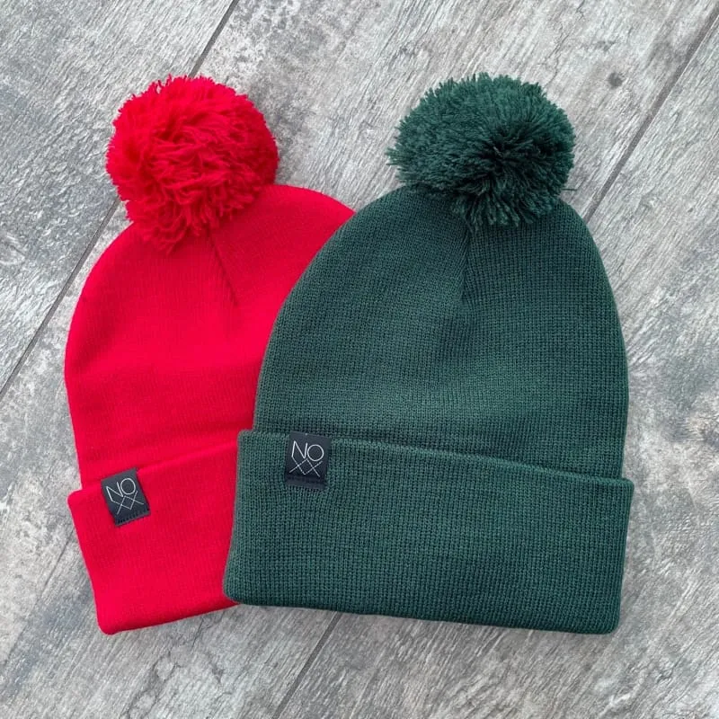 Cuffed Knit Pom-Pom Beanies: MISC COLORS