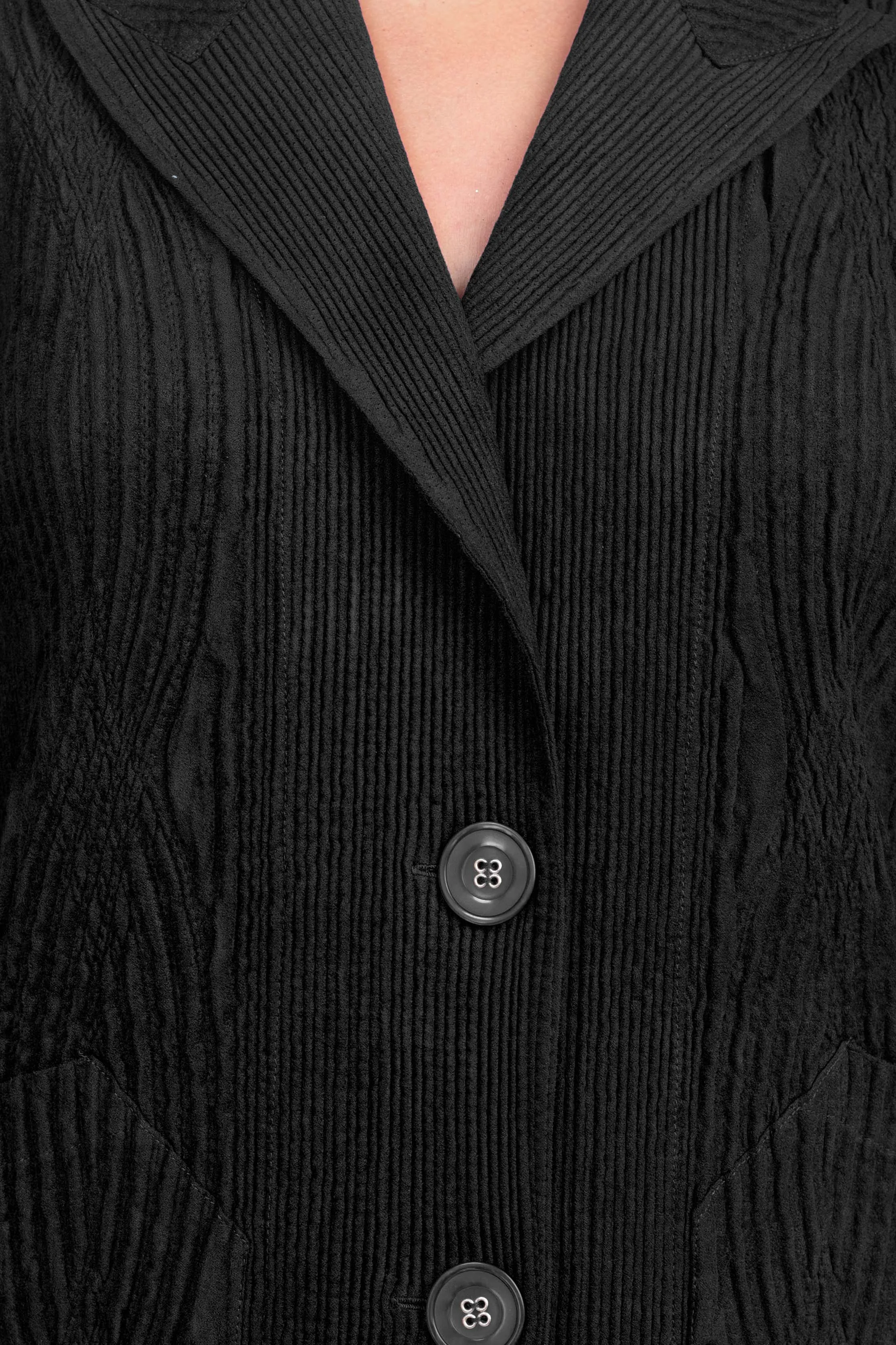 Flair Notched Collar Long Sleeve 2 Button Closure Solid Textured Jacket