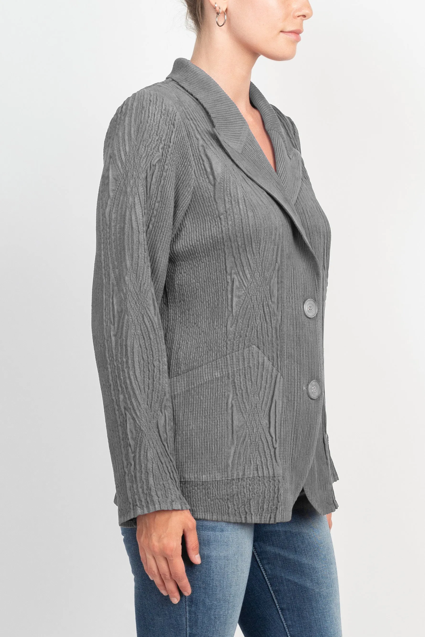 Flair Notched Collar Long Sleeve 2 Button Closure Solid Textured Jacket