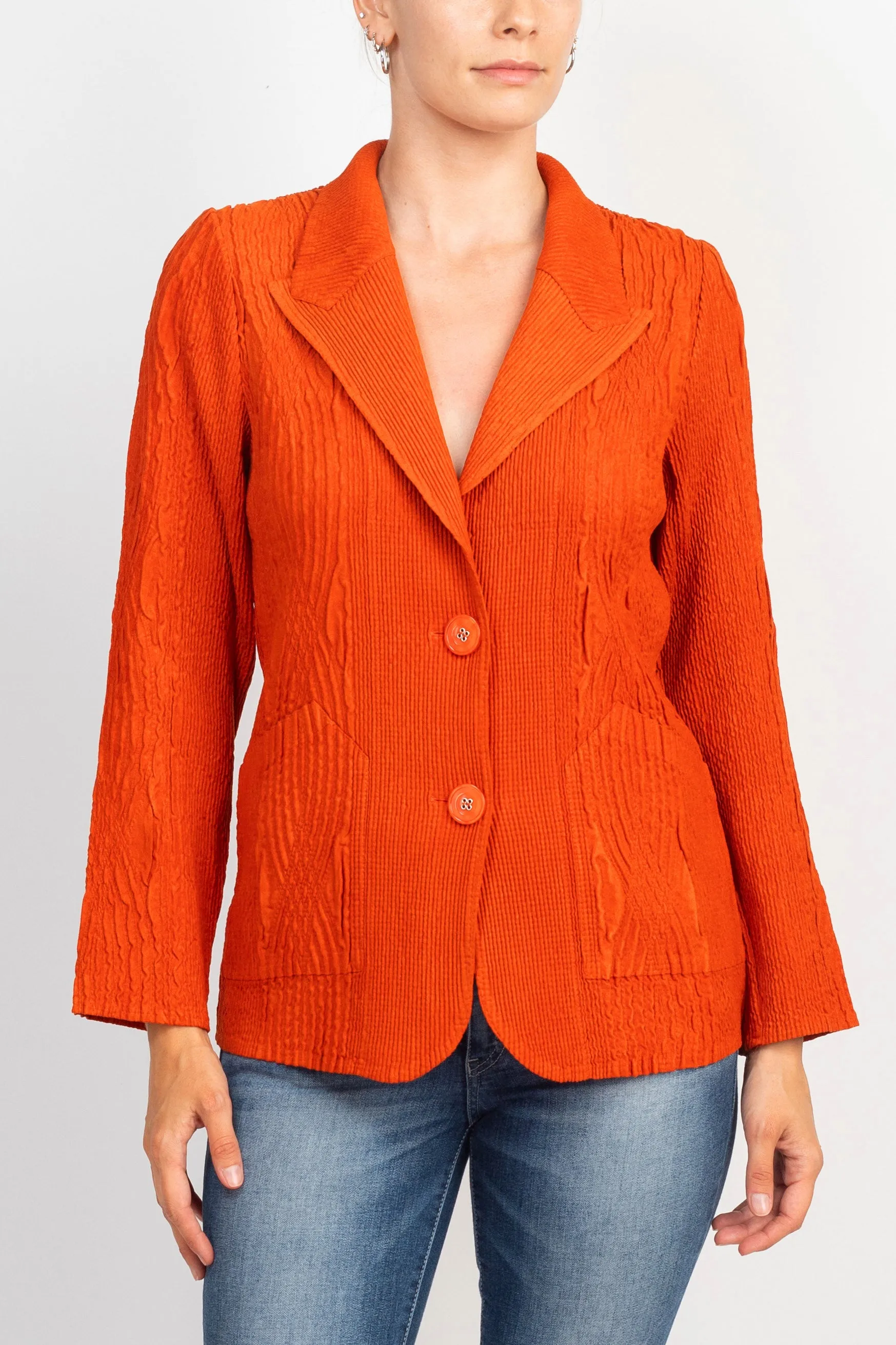 Flair Notched Collar Long Sleeve 2 Button Closure Solid Textured Jacket