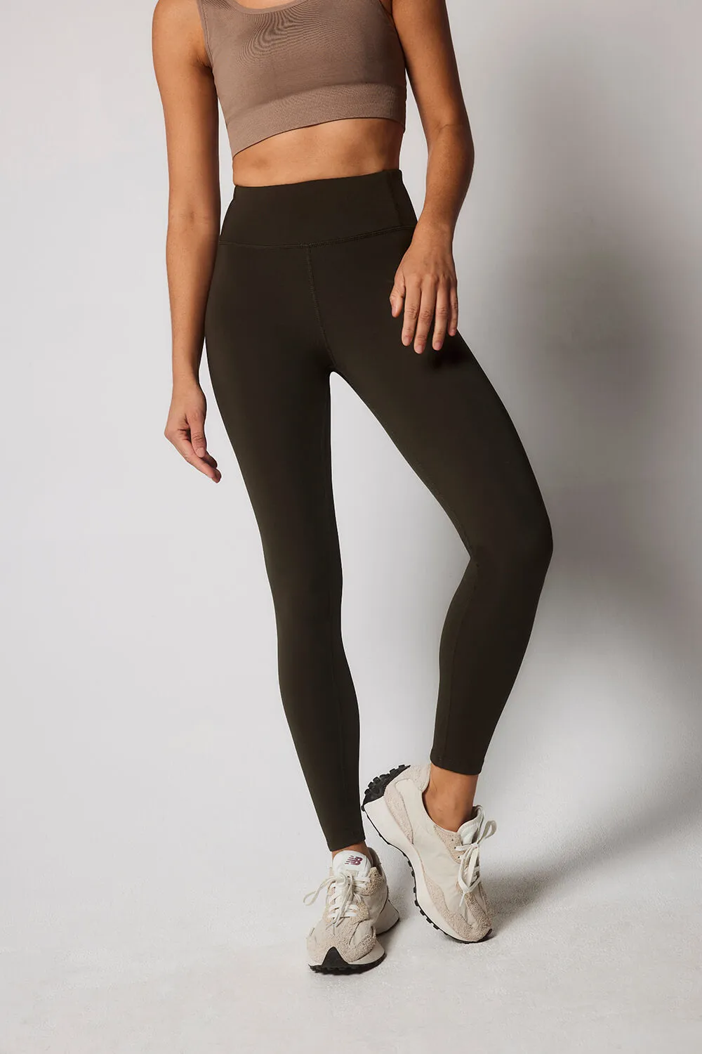 Focus 7/8 High Waisted Sports Leggings - Olive Green