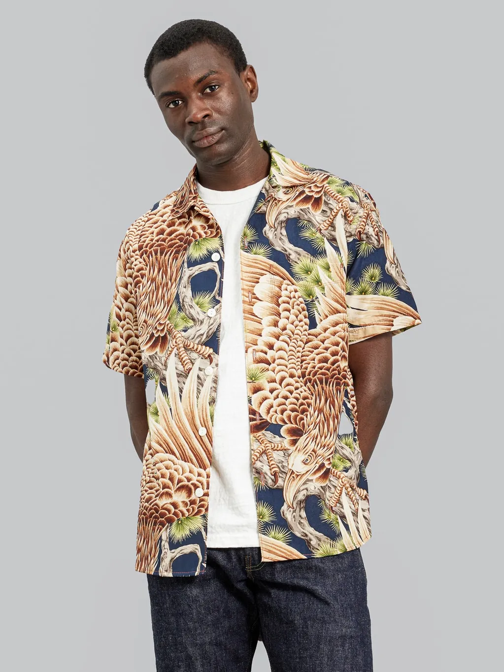 Freenote Cloth Hawaiian Navy Hawk Shirt