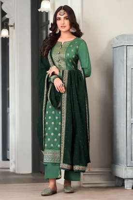 Green Dola Jacquard Silk Festival Salwar Kameez