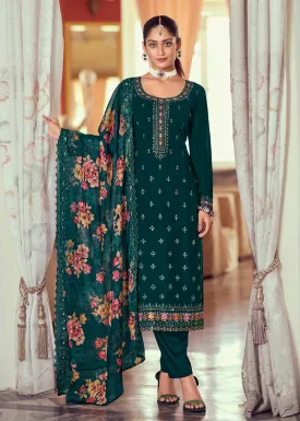 Heavy Embroidered Classy Teal Georgette Festive Salwar Suit