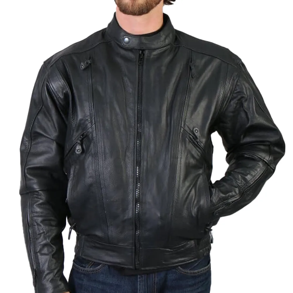 Hot Leathers JKM1005 Men's Black Premium Leather Vented Motorcycle Biker Jacket