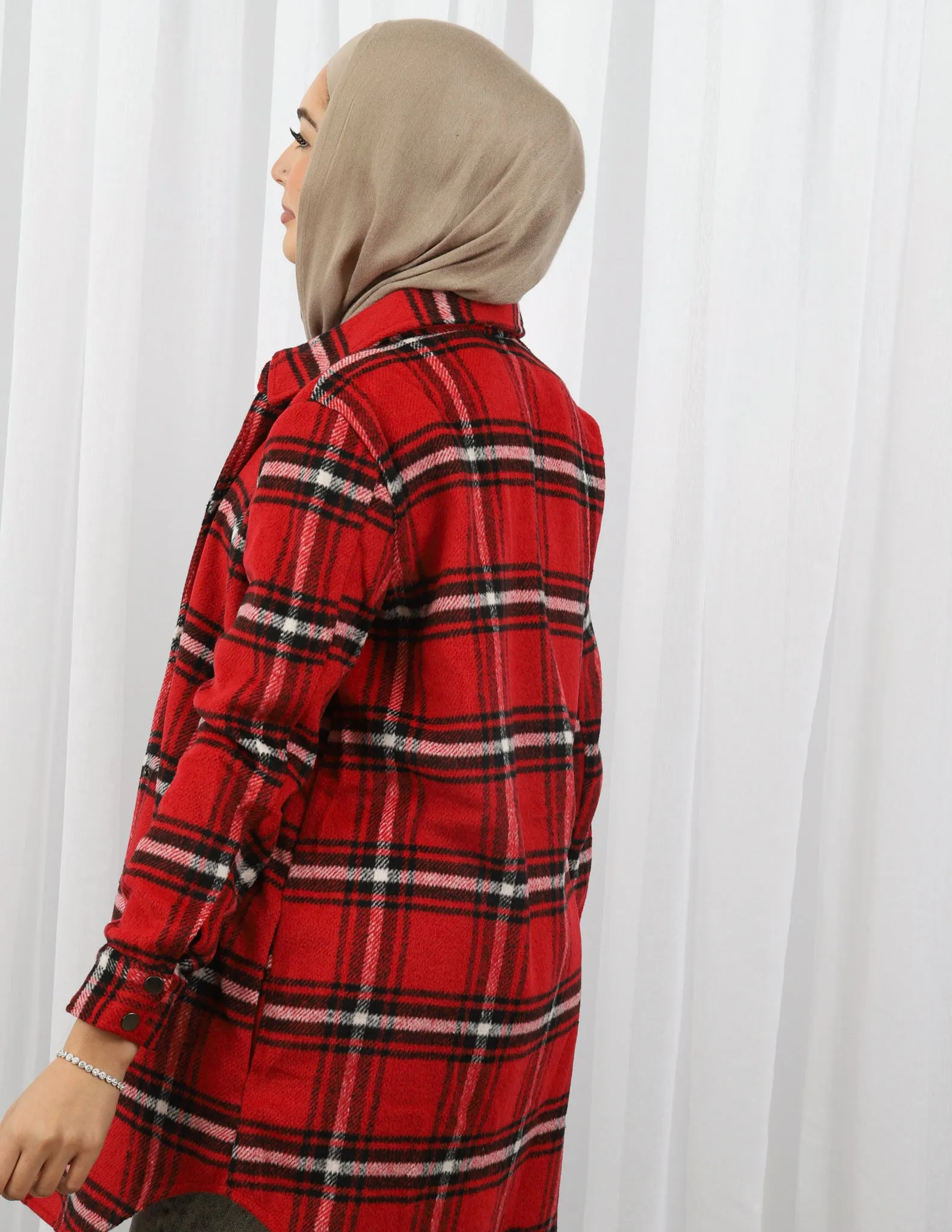 Long Cuff Sleeve Check Shacket