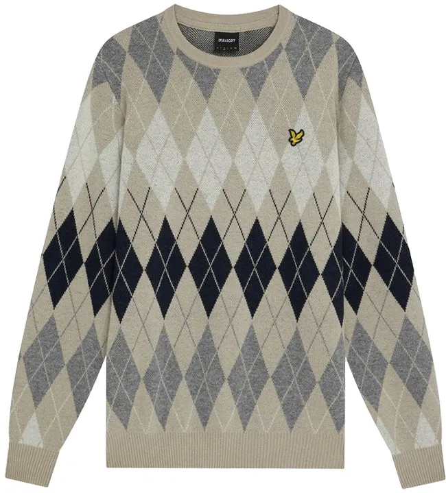 Lyle and Scott Mens British Argyle Crew Neck Jumper Cove