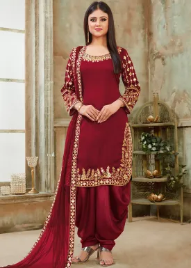 Maroon Art Silk Mirror Work Patiala Suit