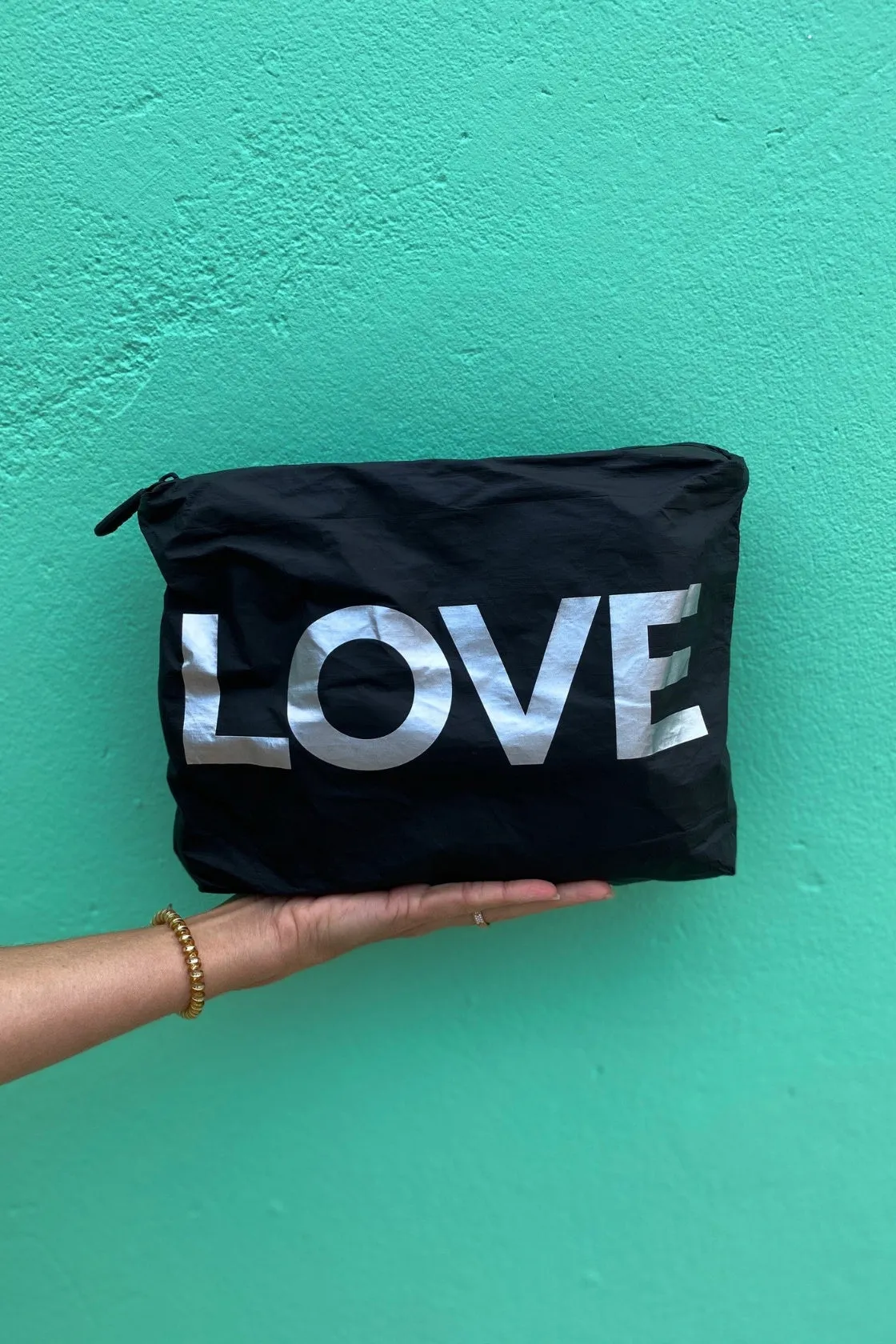 Medium Zipper Pack in Black with Silver "LOVE"