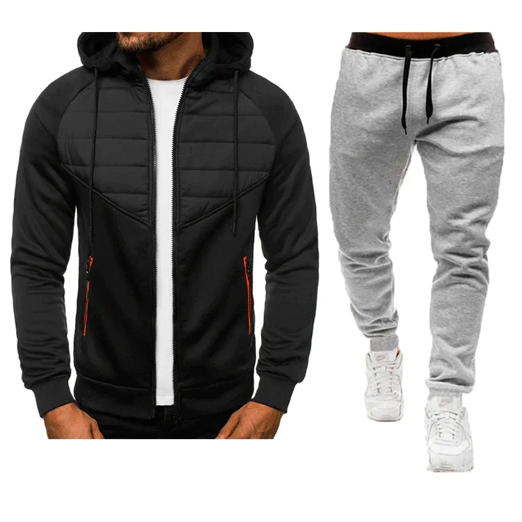 Men's Casual Stitching Zipper Cardigan Hoodie Jacket Jogger Two Piece Set