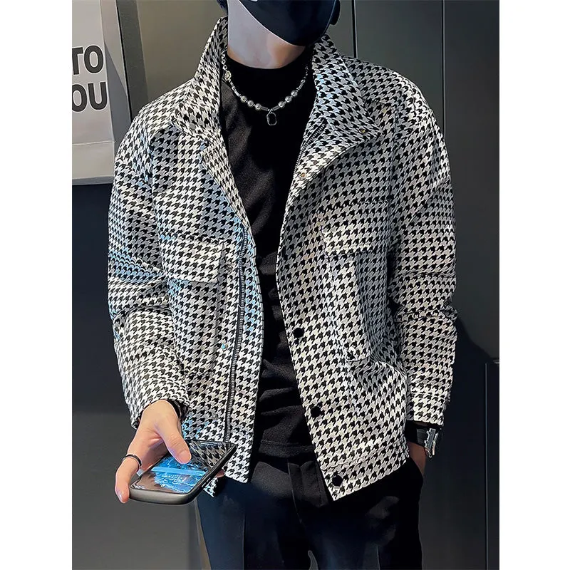 Men's Houndstooth Casual Cropped Jacket