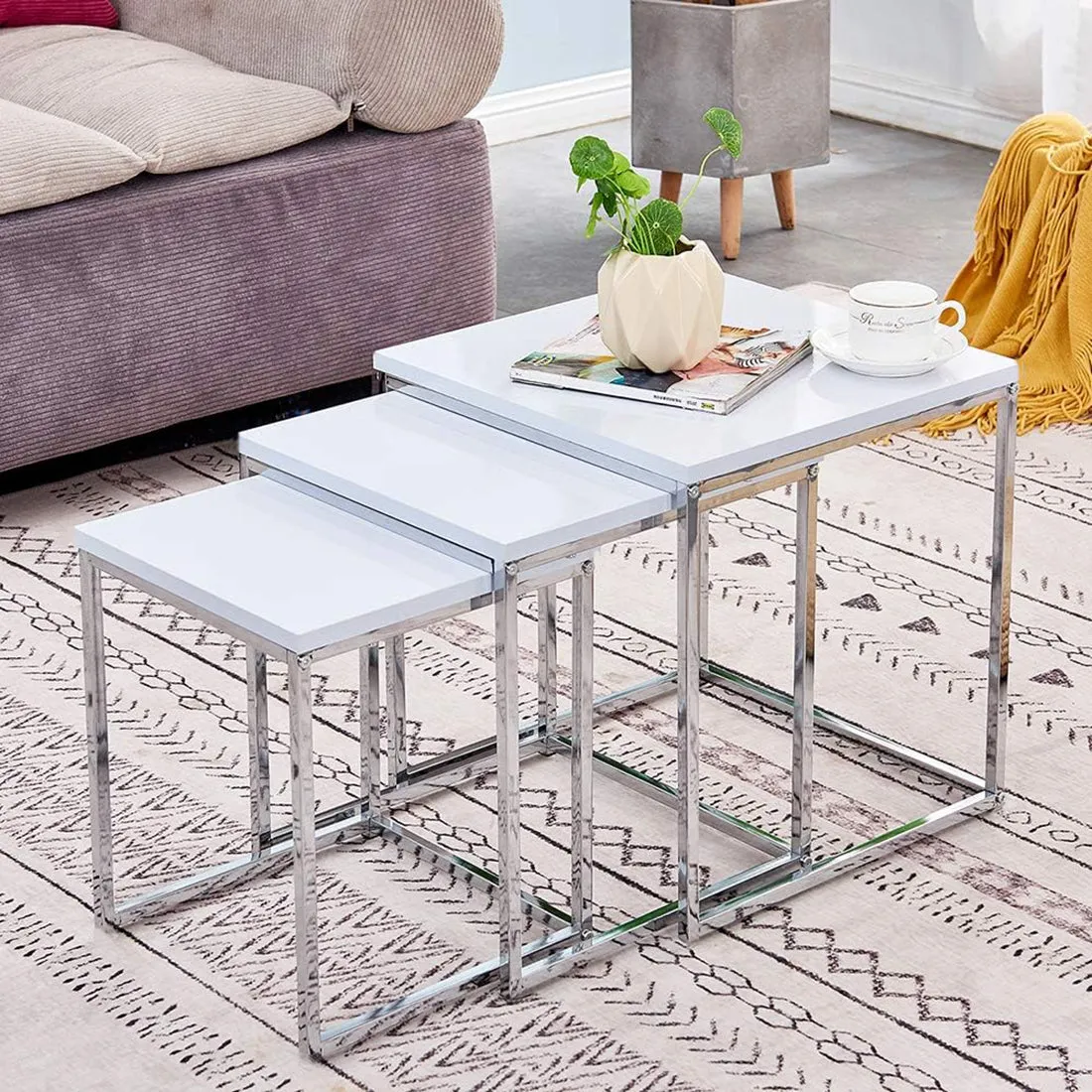 Murano Gloss Set of 3 Nesting Tables,White