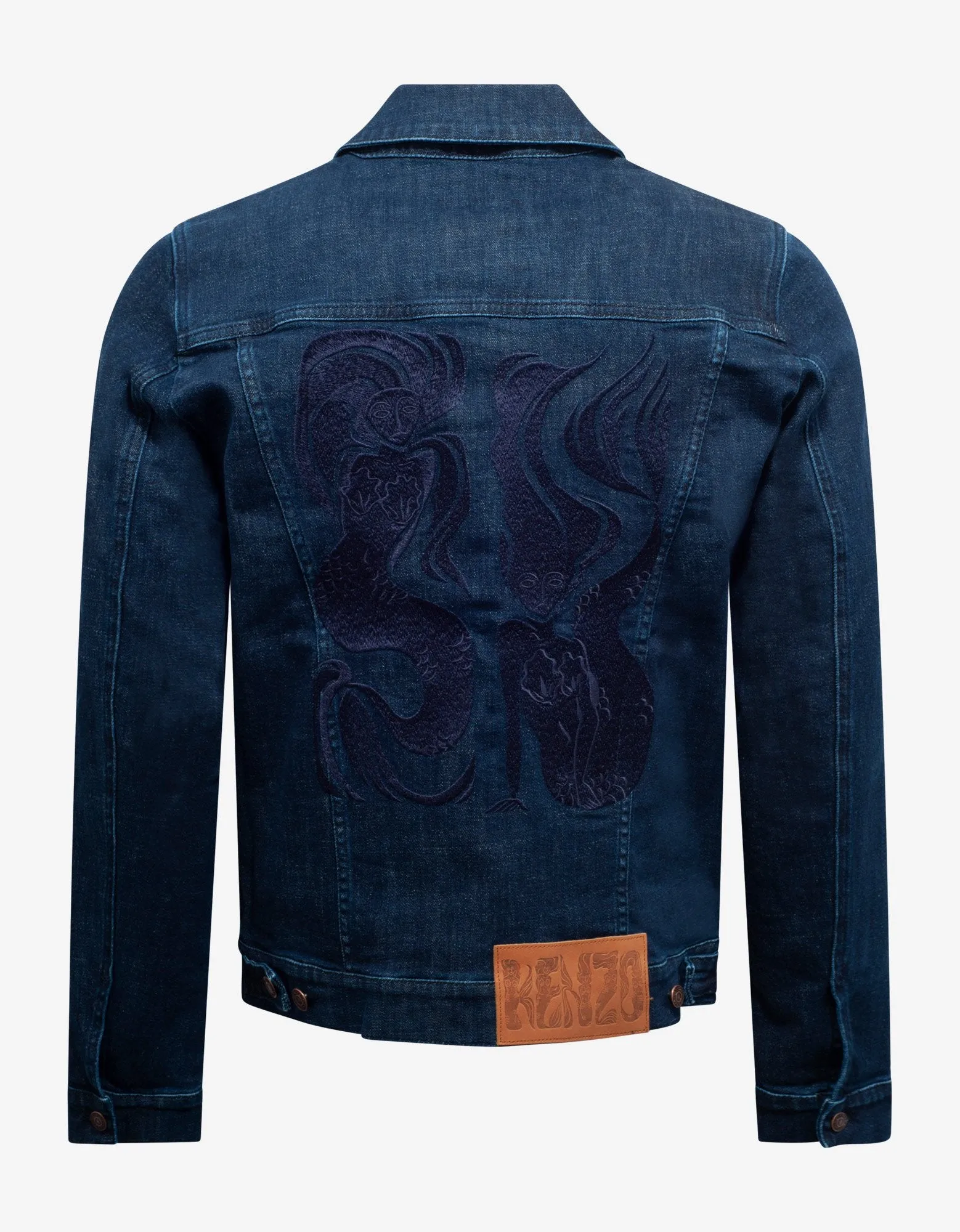 Navy Blue Mermaids Embroidery Denim Jacket