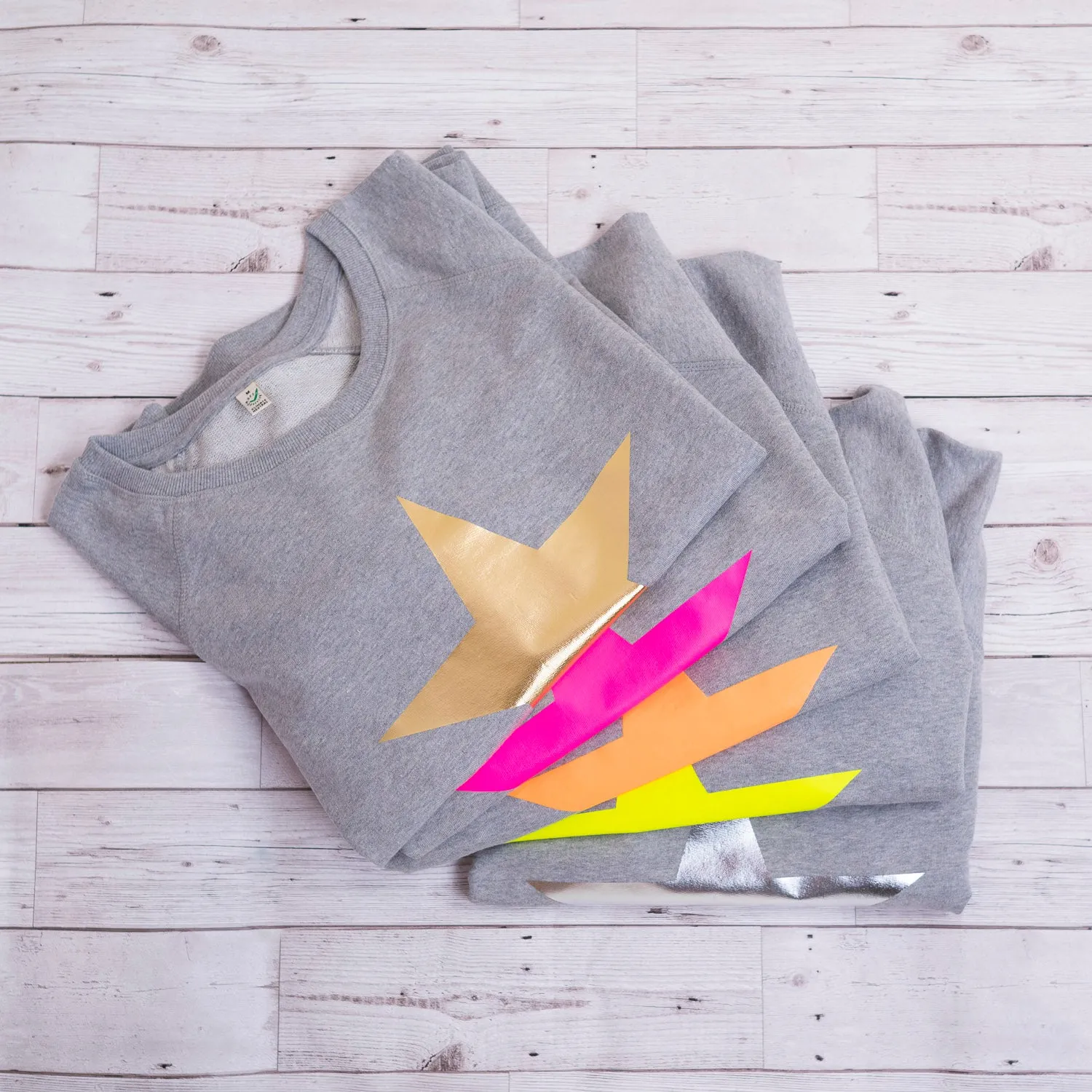 Neon orange star light grey sweat *just a few left!*