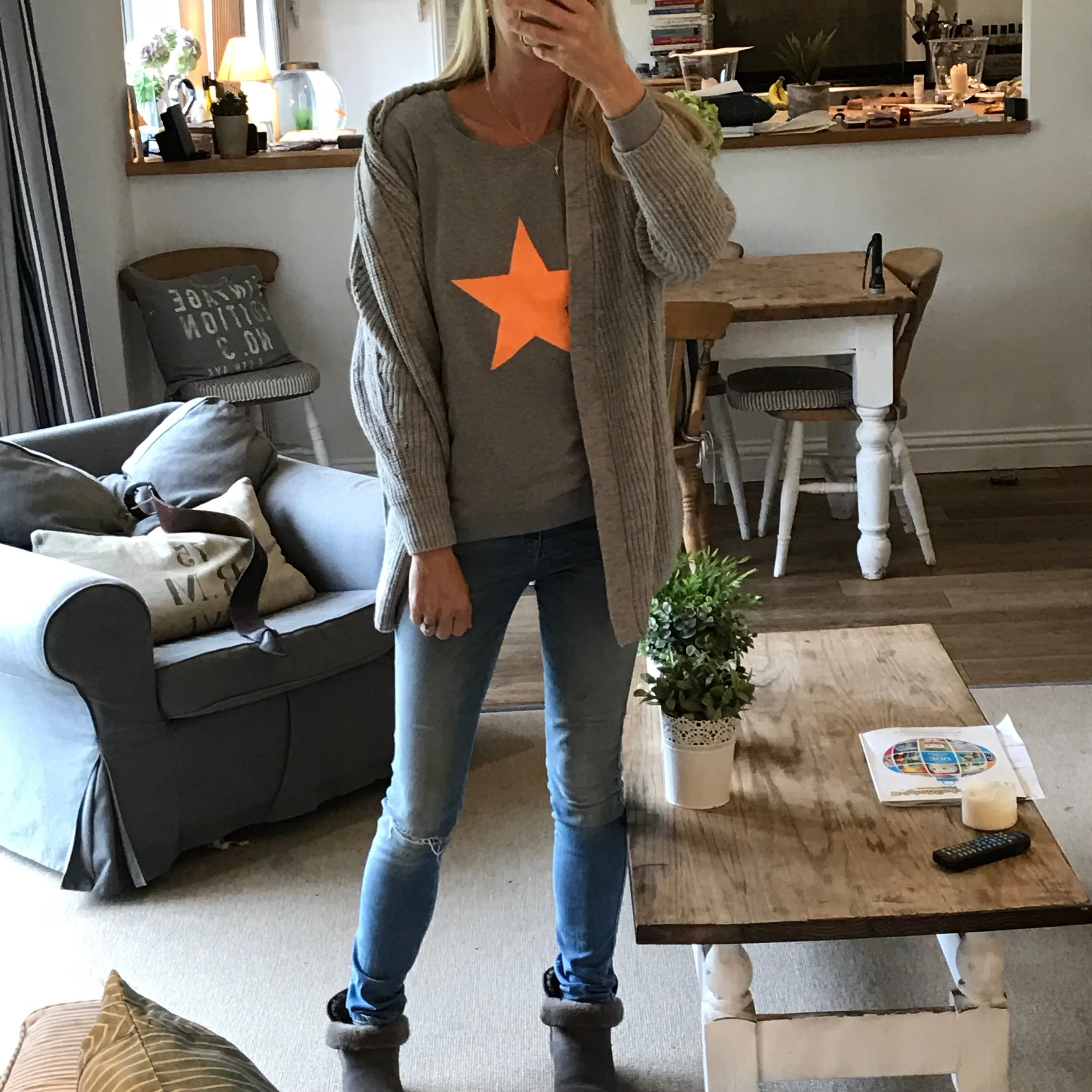 Neon orange star light grey sweat *just a few left!*