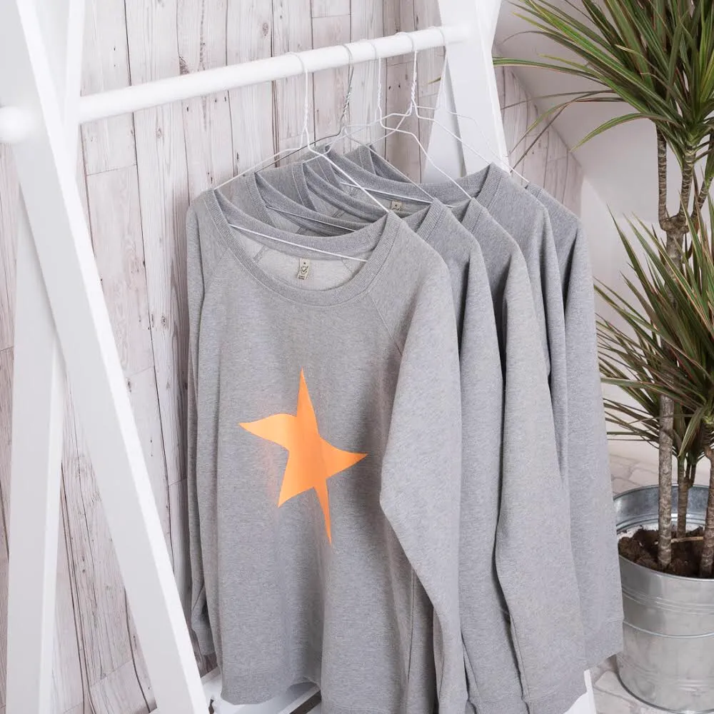 Neon orange star light grey sweat *just a few left!*