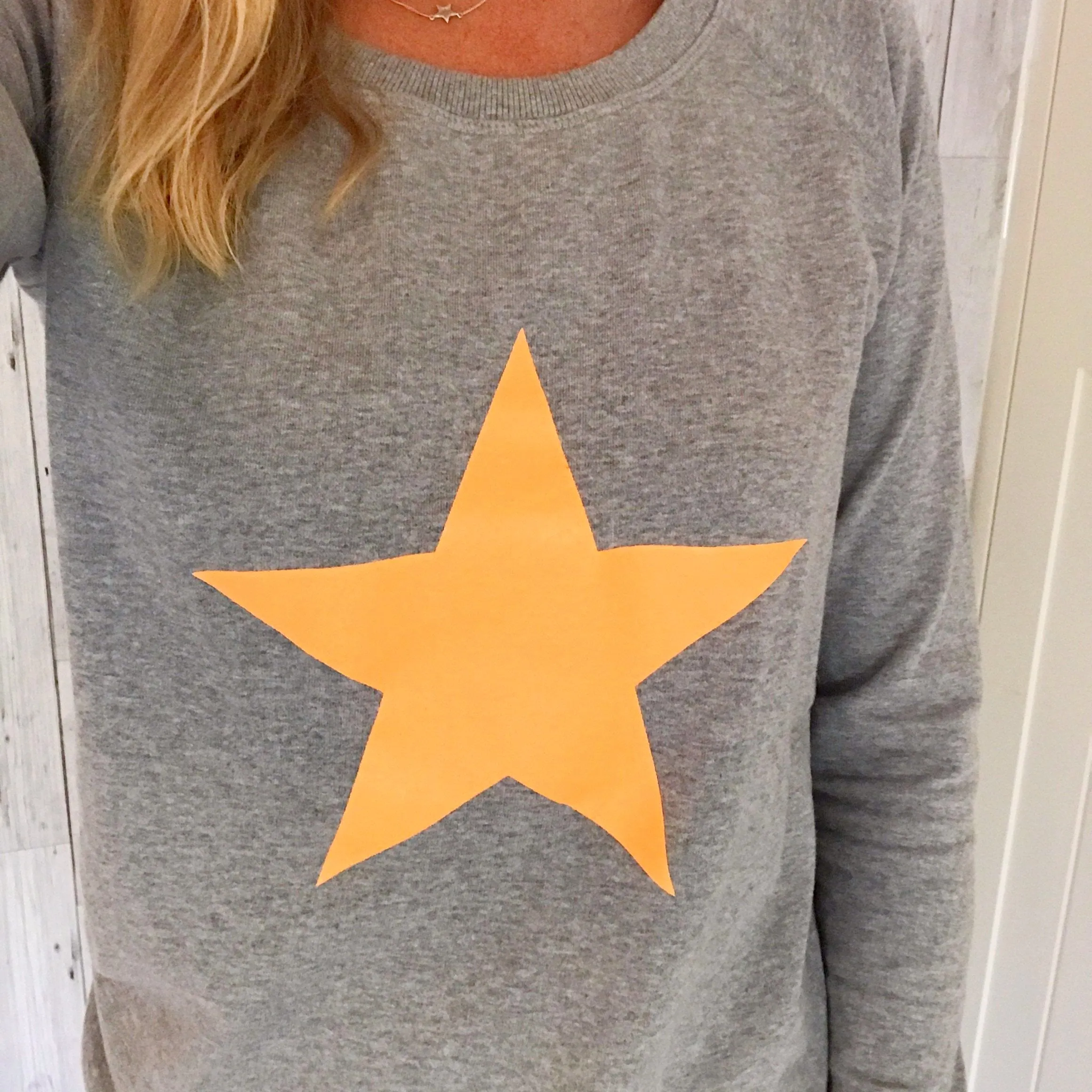 Neon orange star light grey sweat *just a few left!*